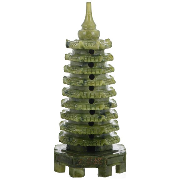 DEEPCRAFF Handmade Green Wenchang Tower Model Stone Feng Shui Ornament for Home and Office Decoration