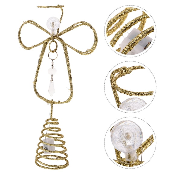 DEEPCRAFF Decorative Plated Gold Wire Angel Tree Topper with Spiral Base for Rustic and Vintage Christmas