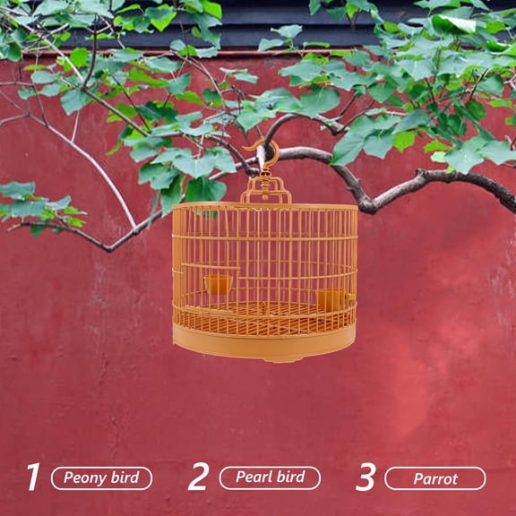 DEEPCRAFF Round Bird Cage Yellow Plastic Hanging Cage for Small Pets Home Use