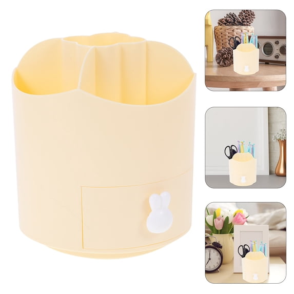 DEEPCRAFF Rotating Yellow Desk Organizer with Multiple Compartments for Pens, Pencils, and Cosmetic Brush Storage