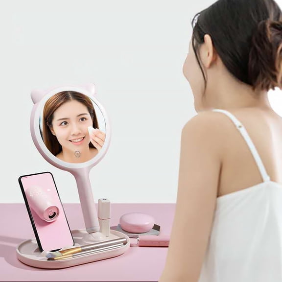 DEEPCRAFF Pink LED Lighted Makeup Mirror Desktop Mirror for Home Use and Cosmetic Application