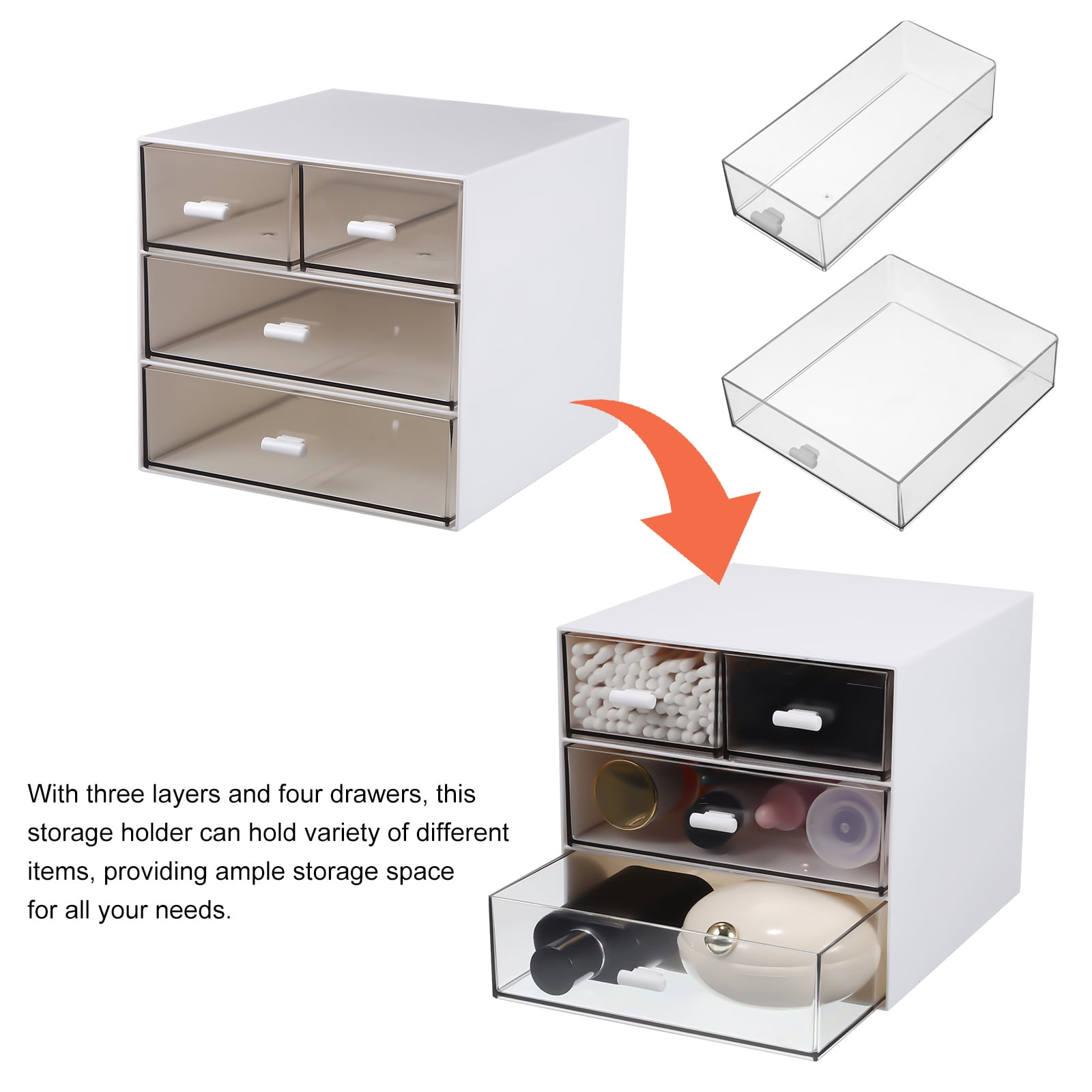 DEEPCRAFF Plastic Desk Drawer Organizer with Three Layers and Four Drawers for Office Storage