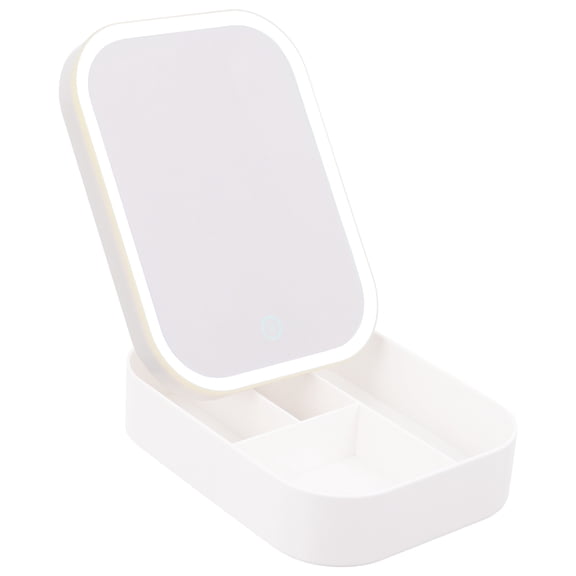 DEEPCRAFF White Glass and Plastic LED Makeup Mirror with Storage for Makeup