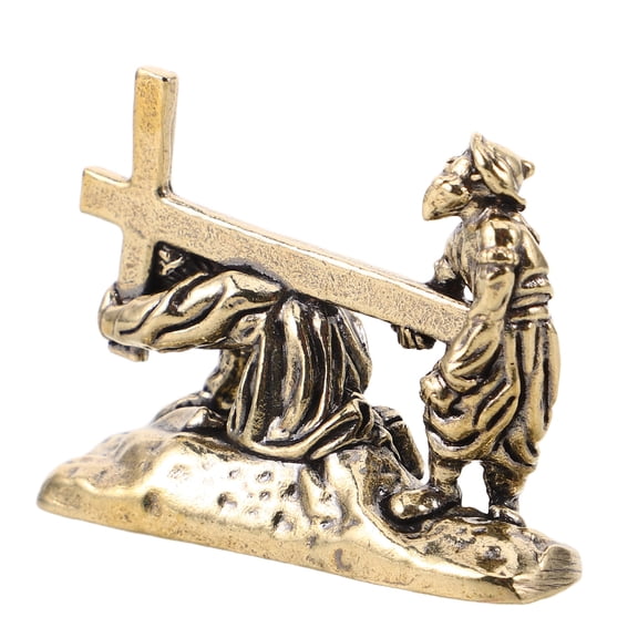 DEEPCRAFF Bronze Figurine of Christ Carrying Cross Detailed Sculpture for Mantle and Home Decor
