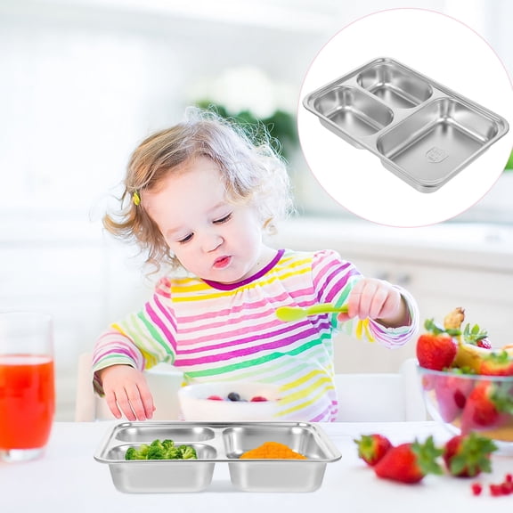 DEEPCRAFF Silver Stainless Steel Divided Baby Plates for Kids and Toddlers Perfect for Storage 304 Stainless Steel