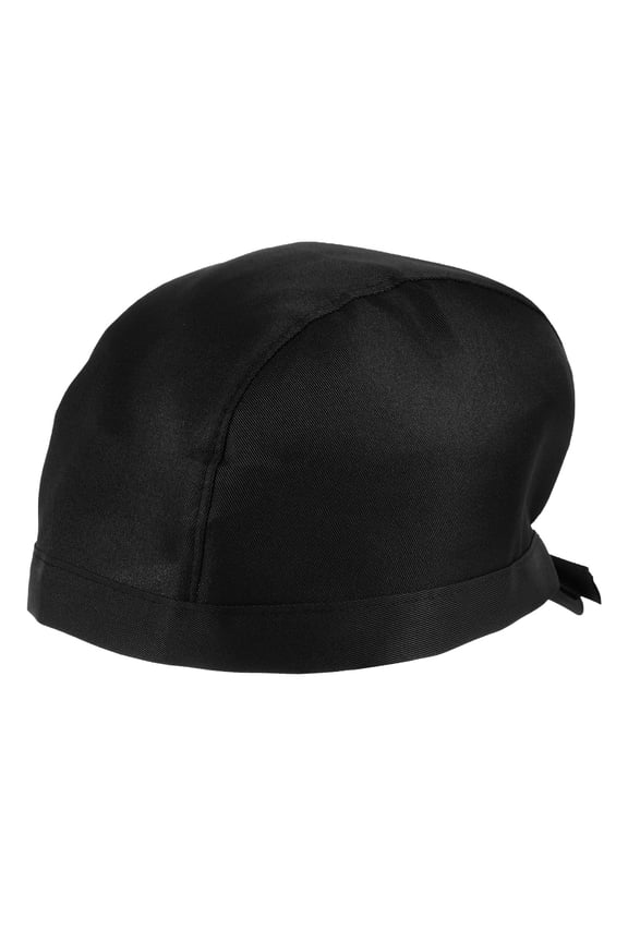 Black Canvas Catering Skull Cap Chef Hat with Comfortable Adjustable Ribbon