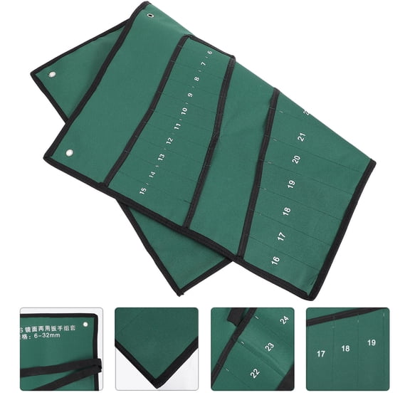DEEPCRAFF Durable Green Canvas Wrench Storage Bag Portable Roll Up Spanner Pouch for Tools Size 15 x 12 Inches
