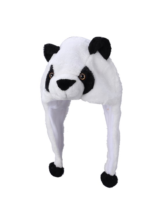 cartoon hats White Plush Panda With Pom Poms Costume Hood