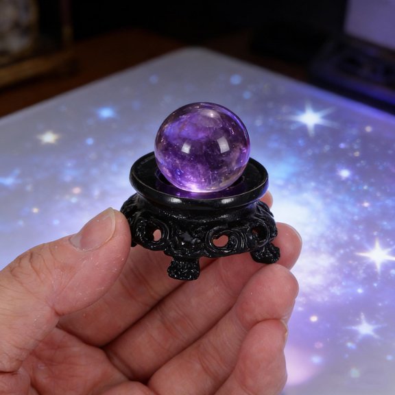 DEEPCRAFF Elegant Black Wood Base for Crystal Sphere with Carved Details and Home Display Use