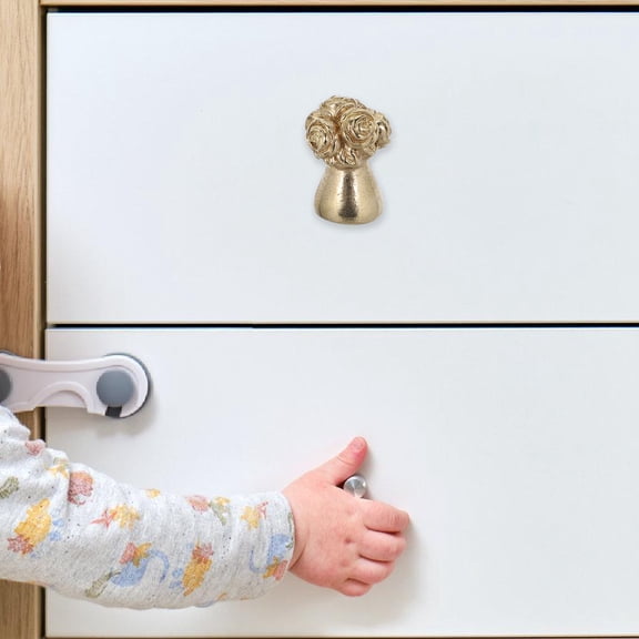 DEEPCRAFF Floral Brass Cabinet Handle with Ergonomic Grip for Home Drawers and Furniture Replacement Hardware