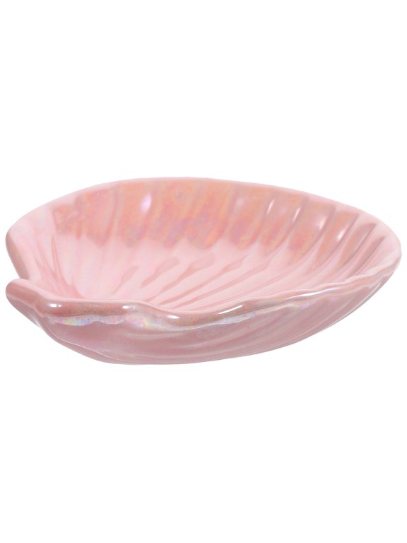 Elegant Pink Shell Shaped Ceramic Jewelry Tray for Rings Earrings and Desktop Storage