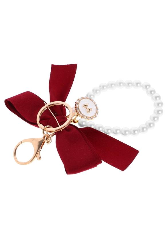 Red Bowknot Keychain with Metal and Ribbon for Elegant Key Organization