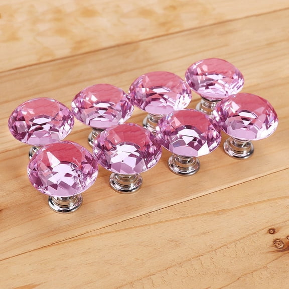 DEEPCRAFF 8Pcs Pink Crystal Glass Knobs for Cabinet Drawer Door Handles Durable Zinc Alloy Set