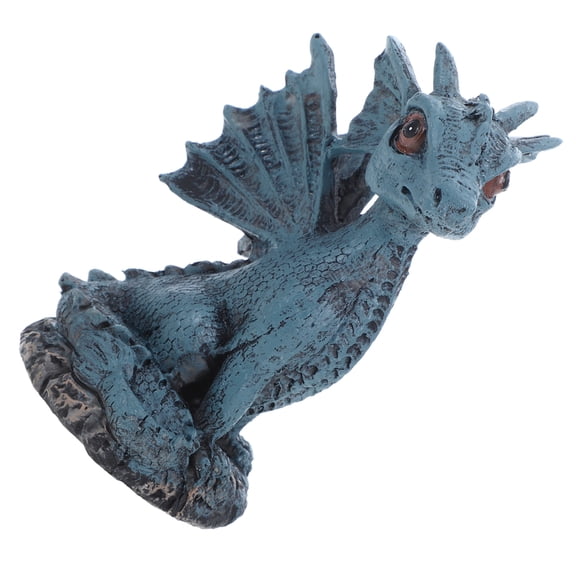 DEEPCRAFF Small Grey Resin Dragon Figurine for Garden Outdoor Decorative Display