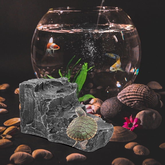 DEEPCRAFF Multi Functional Grey Resin Reptile Basking Platform for Turtle Tank and Aquarium Decor