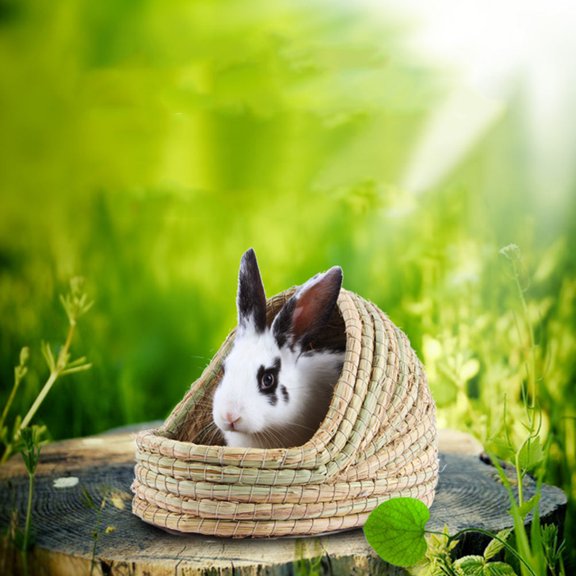 DEEPCRAFF Hand Woven Green Bunny Grass House for Small Pet Teeth Grinding and Comfortable Sleep