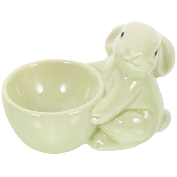 DEEPCRAFF Handmade Ceramic Egg Cup Green Rabbit Shaped Holder for Home Decoration