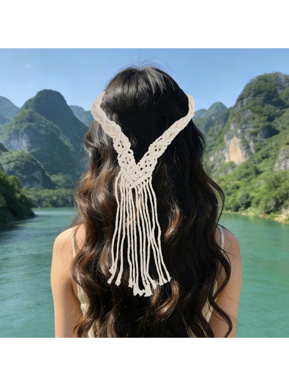 Bohemian Woven Headband Beige Cotton Rope Chic Hair Accessory for Travel