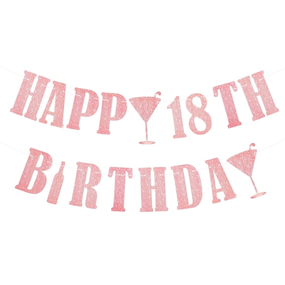 DEEPCRAFF Happy 18Th Birthday Banner Pink Party Hanging Decoration for Birthday Wall Decor