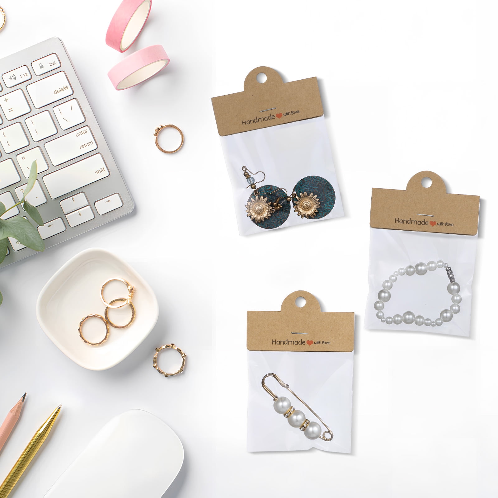 DEEPCRAFF 1Set Clear Small Jewelry Bags with Sturdy Kraft Paper for ...