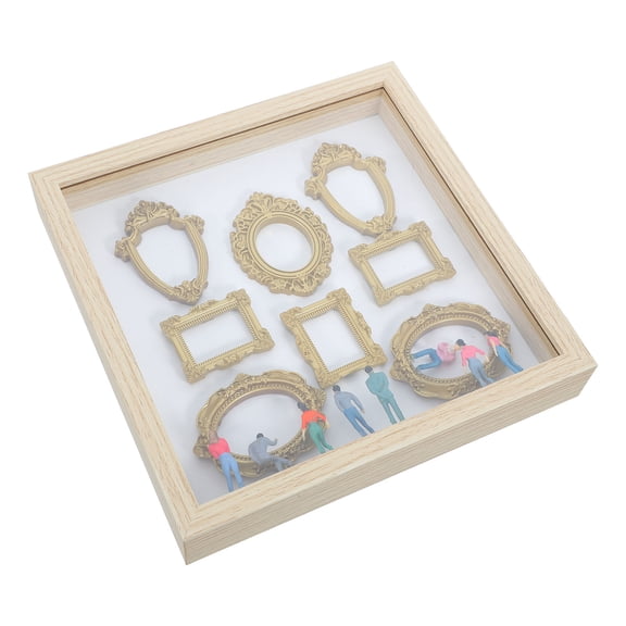 DEEPCRAFF Khaki Wooden Display Picture Frame with Plated Gold Details Mini Museum Style for Desk and Shelf