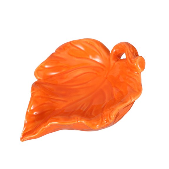 DEEPCRAFF Leaf Shaped Orange Ceramic Soap Tray with Waterfall Drainage for Stylish Bathroom Or Kitchen Use