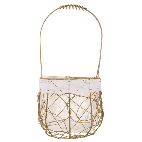 DEEPCRAFF Light Brown Metal Fruit Basket with Handle for Kitchen Counter, Tabletop Storage & Decorative Home Display