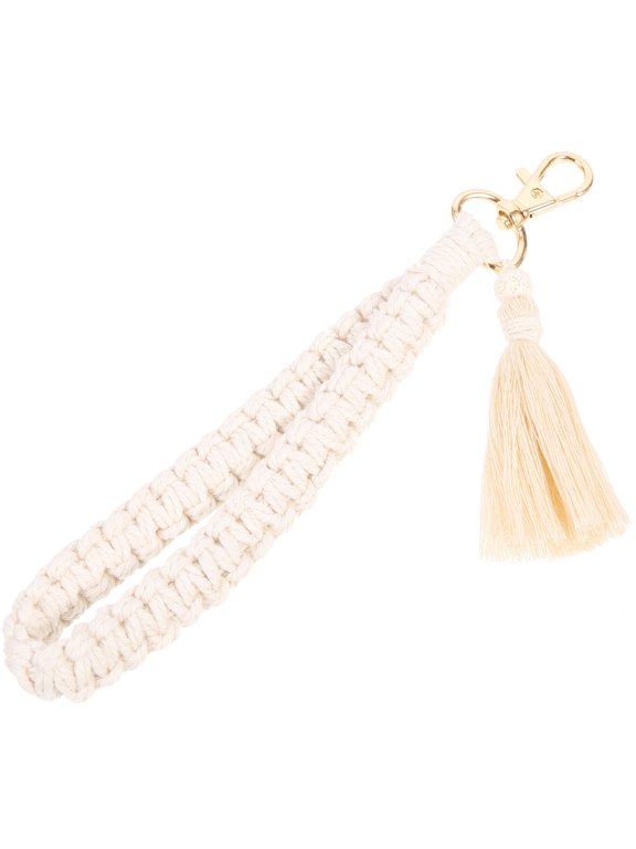 Durable Beige Macrame Keychain with Tassel for Bags and Keys