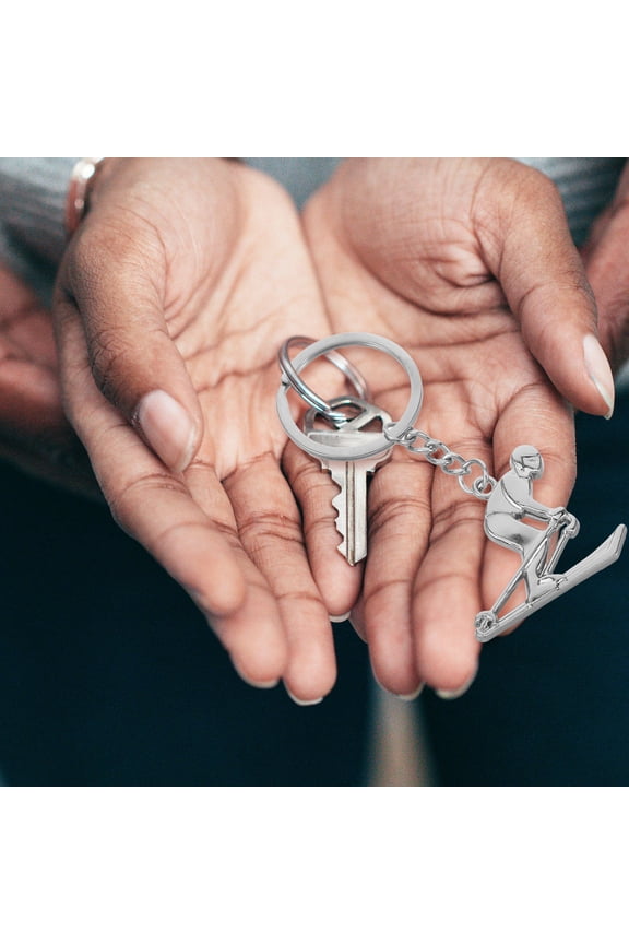 Realistic Metal Ski Charm Keychain for Skiers Decor and Backpack Accessory