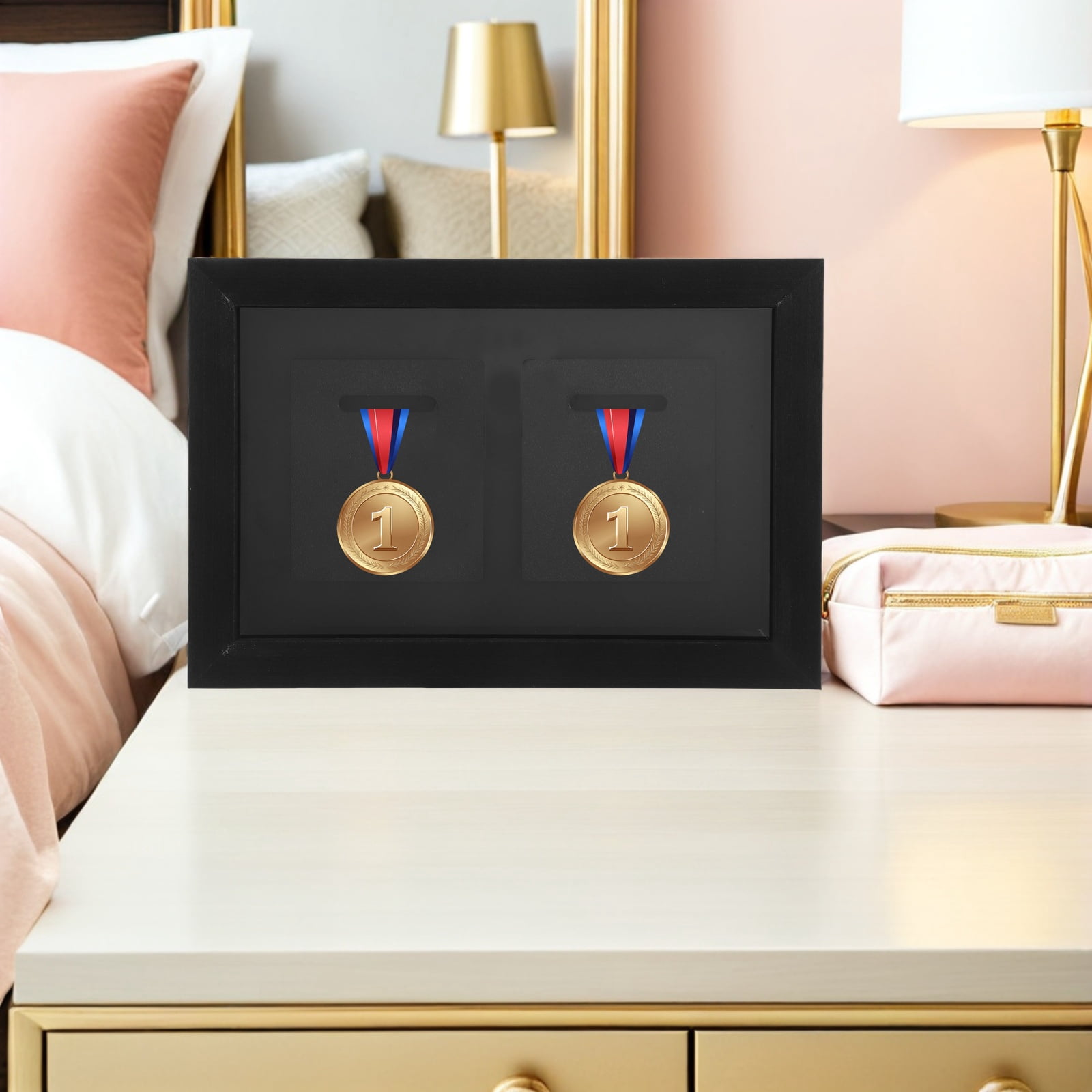 DEEPCRAFF Durable Black Medal Frame Wood with Wall Mount for Displaying Running Medals and Awards
