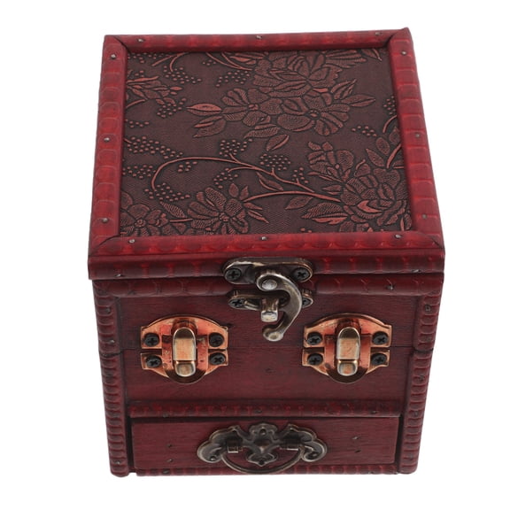 DEEPCRAFF Oriental Wooden Makeup Storage Box with Mirror Dark Brown Vintage Vanity Organizer