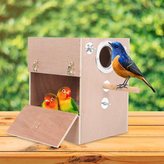DEEPCRAFF Parakeet Breeding Box Wooden Bird Nest with Simple Structure and Buckle Closure in Khaki