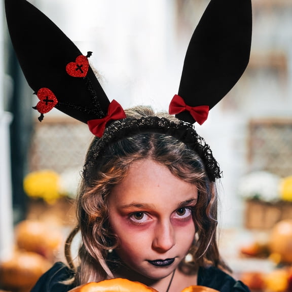 DEEPCRAFF Cosplay Black Rabbit Ears Headband Plush Party Headwear for Decor