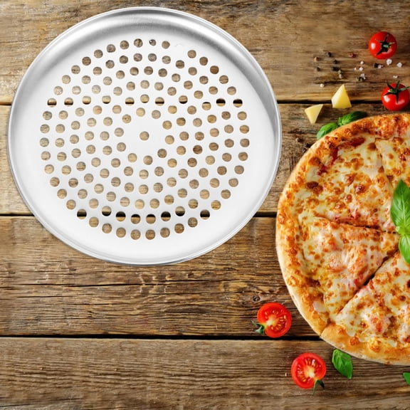 DEEPCRAFF Plated Silver Household Baking Pan Round Pizza Plate with Perforated Design for Fast Baking