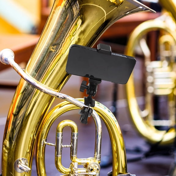 DEEPCRAFF Black Trumpet Phone Holder Clamp with 360 Rotatable Arm and Secure Sheet Music Display Stand