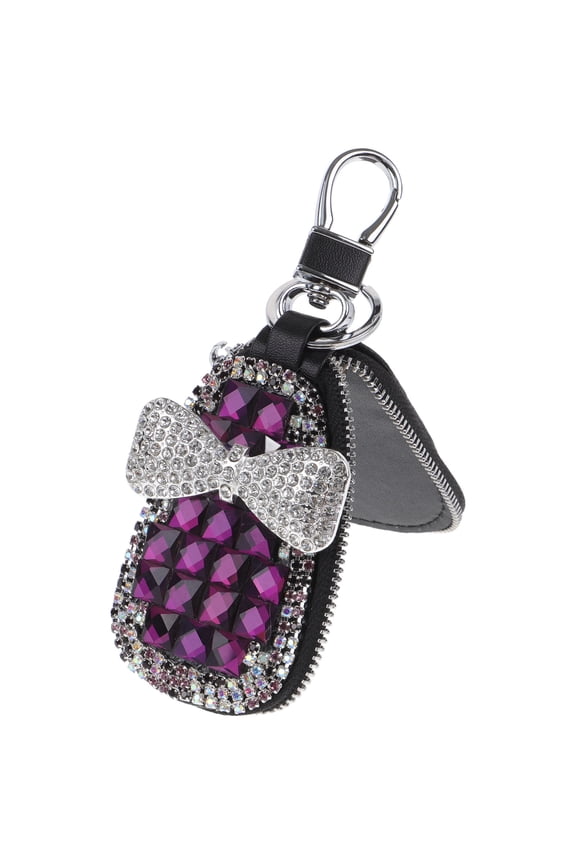 Car Key Case with Zipper Purple Bling Rhinestone Key Holder Pouch