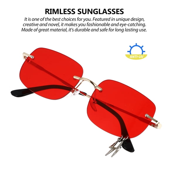DEEPCRAFF Decorative Red Rimless Sunglasses Photography Eyewear for Party and Travel