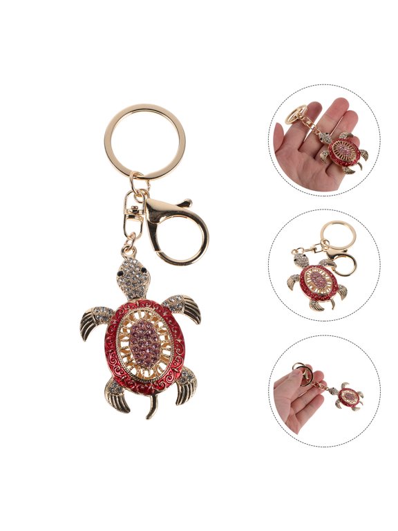 Red Rhinestone Turtle Keychain, Crystal Animal Bag Charm, Alloy Keyring Decoration Accessory