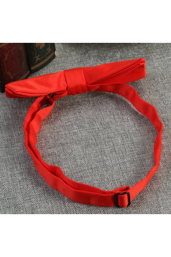 Red Satin Formal Bow Tie with Adjustable Neck Strap for Wedding and Graduation