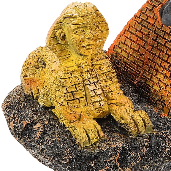 DEEPCRAFF Resin Aquarium Decor Egyptian Pyramid and Lion Statue Fish Tank Hiding House Brown