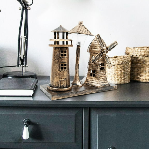 DEEPCRAFF Decorative Lighthouse Night Lamp in Light Brown for Unique Home Ornament