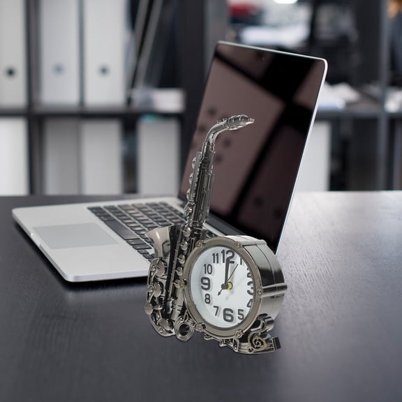 DEEPCRAFF Vintage Style Saxophone Alarm Clock in Dark Grey, Decorative Bedside Clock for Bedroom and Living Room