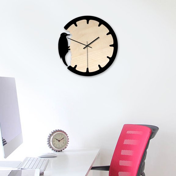 DEEPCRAFF Retro round Wooden Wall Clock with Woodpecker Art for Teachers