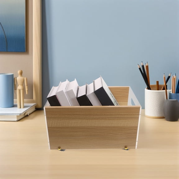 DEEPCRAFF Under Desk Rolling Bookcase Organizer in Beige Wood for Magazine Storage and Study