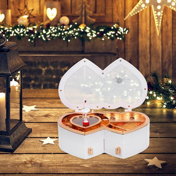 DEEPCRAFF Rotating Valentine Music Box with Dancing Ballerina and Clear Lid, White Desktop Decoration
