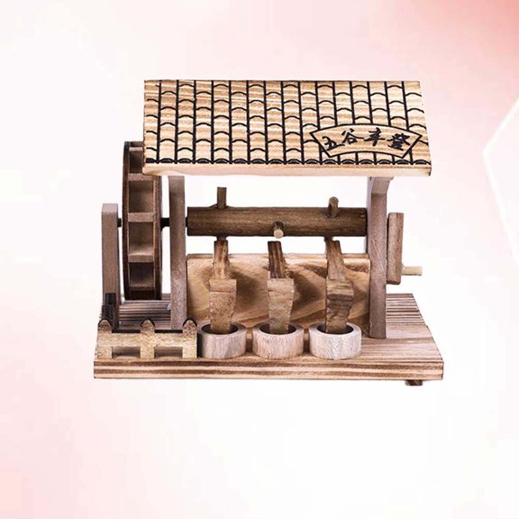 DEEPCRAFF Rustic Wooden Grinding Mill Figurine, Miniature Farmhouse Decor Model for Tabletop Shelf Shop Display Piece