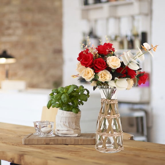 DEEPCRAFF Rustic Straw Woven Glass Vase for Flower Arrangement and Table Centerpiece Home Decor