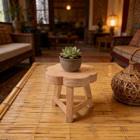 DEEPCRAFF Natural Wood Display Riser Light Brown Decorative Wooden Stool for Plant and Flower Display
