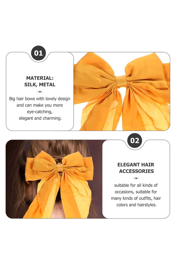 Large Yellow Silk Hair Bow Clip, Elegant Hair Ribbon for Birthday, Casual and Formal Occasions