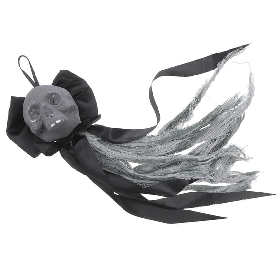 DEEPCRAFF Door Display Skull Hanging Prop Black Plastic and Cloth Spooky Entryway 1Pack